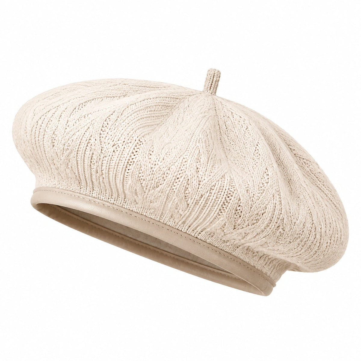 Boina de talla única en tejido de punto beige - estilo clásico para uso diario