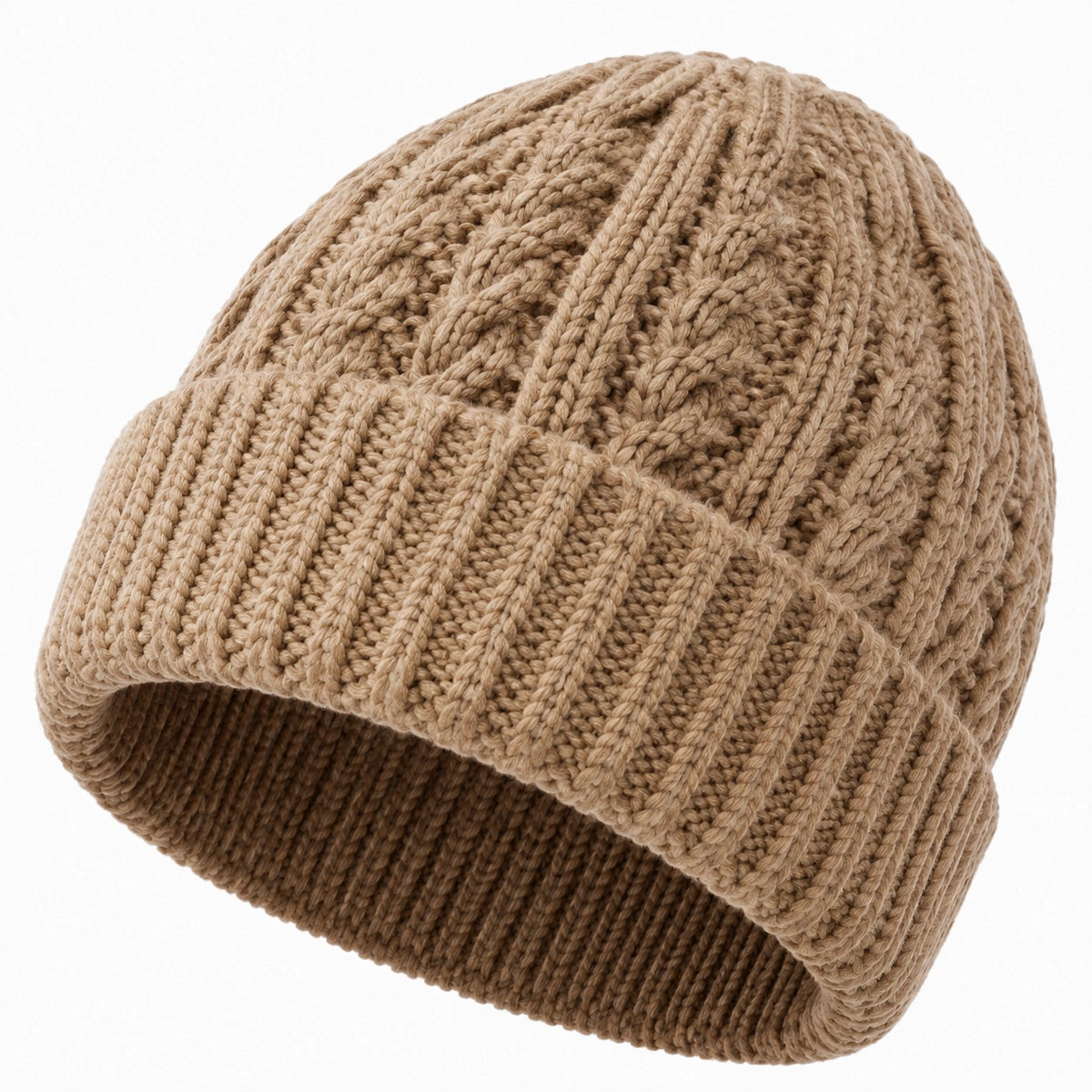 Gorro de punto talla única beige con canalé para invierno