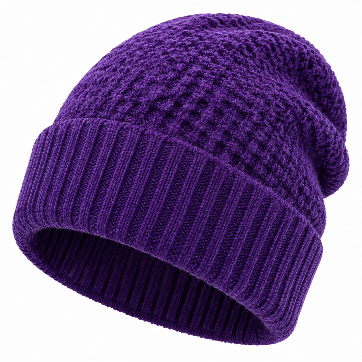 Gorro de punto talla única morado con vuelta para uso diario