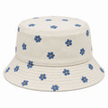 Sombrero pescador talla única de tejido beige con flores azules bordadas