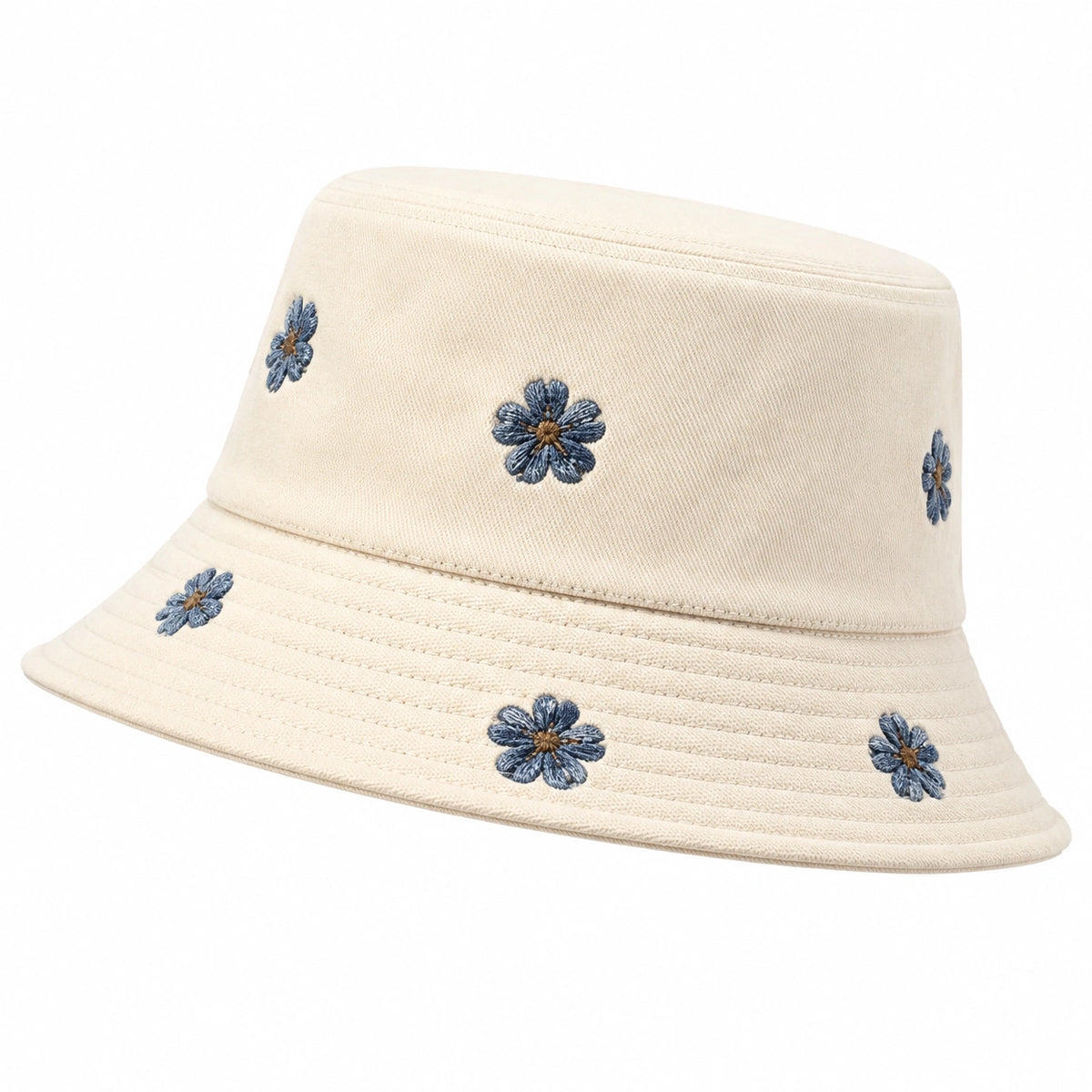 Sombrero de pescador talla única beige de tejido con flores bordadas - estilo casual
