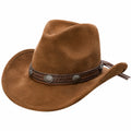 Sombrero cowboy talla única acabado tipo ante marrón con banda trenzada
