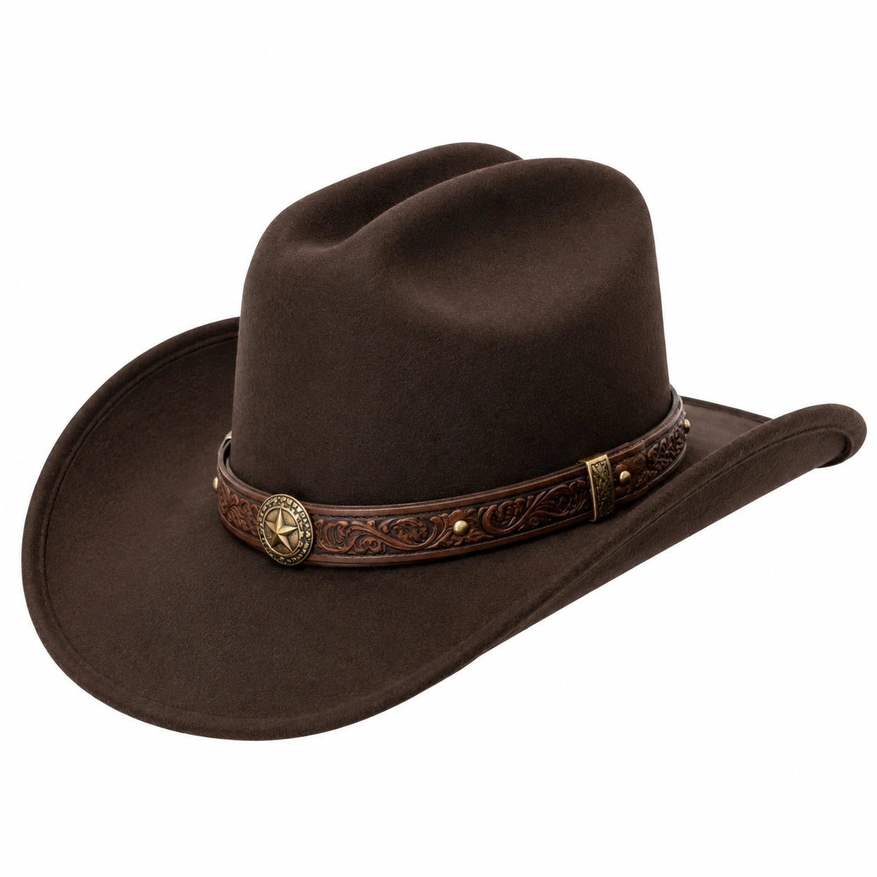 Sombrero vaquero talla única marrón con acabado aterciopelado y banda decorativa