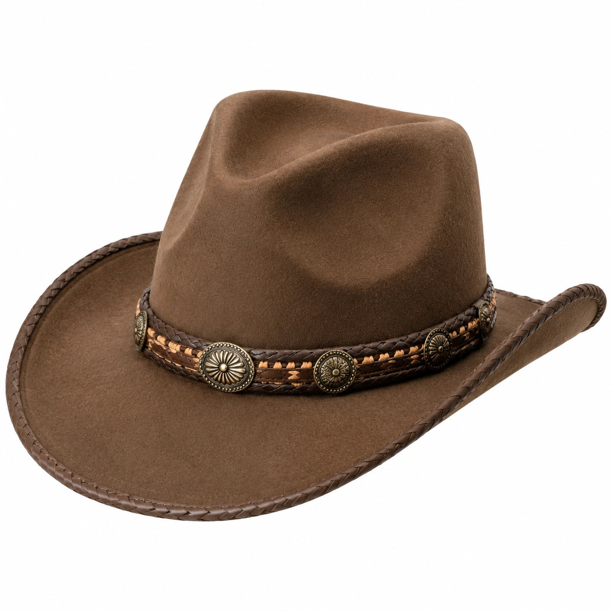 Sombrero vaquero talla única de fieltro marrón con cinta trenzada estilo western