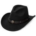 Sombrero vaquero de talla única - fieltro negro con banda decorativa para uso diario