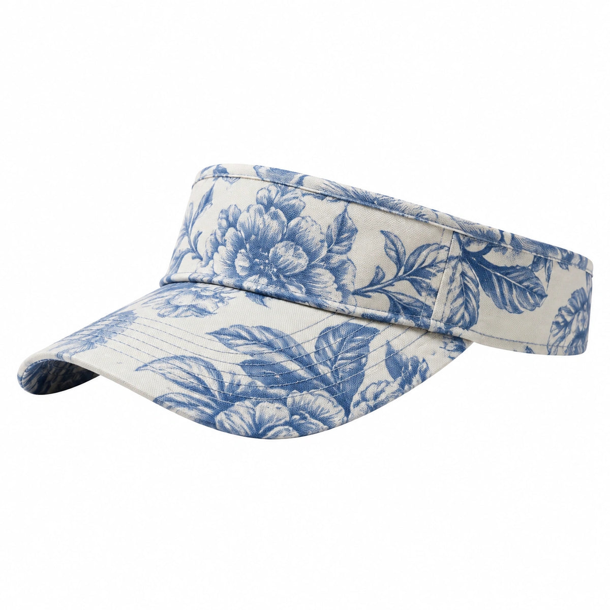 Visera de talla única en tejido beige y azul con estampado floral ajustable